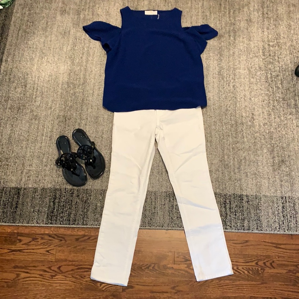 NWT Amanda Uprichard royal blue cold shoulder top